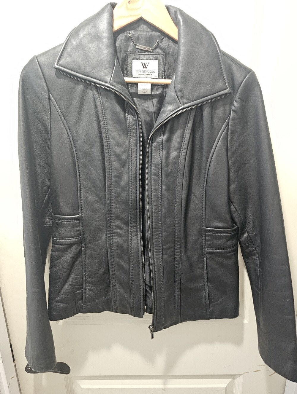 Worthington Black Leather Paneled Zip Jacket